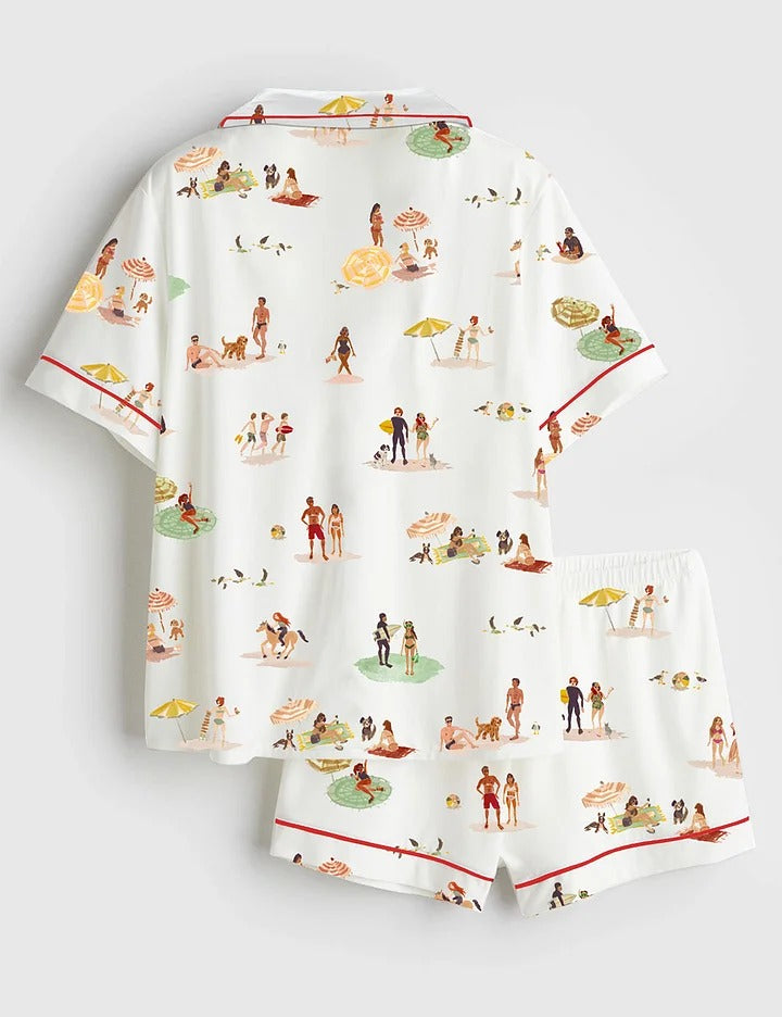 Women’s Beach Life Short Sleeve Satin Pajama Set