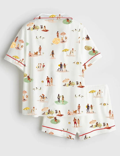 Women’s Beach Life Short Sleeve Satin Pajama Set