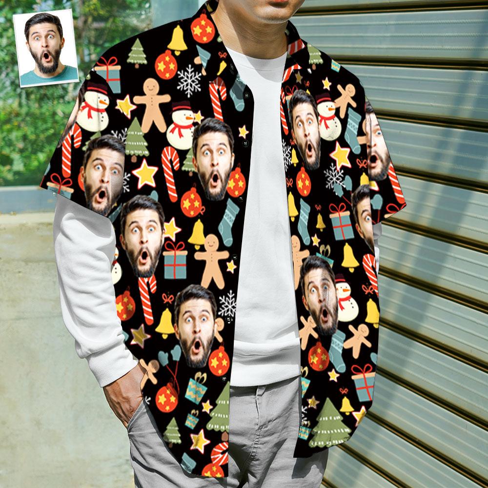 Léine Aghaidh an Chustaim Grianghraf Pearsantaithe Léine Haváís na bhFear Bronntanas Iontas na Nollag - Nollaig Shona