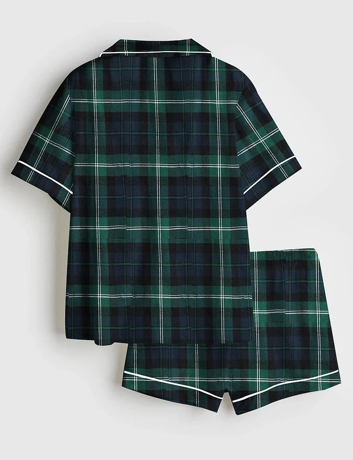 Women's Plaid Print Short Sleeve Pajama Set