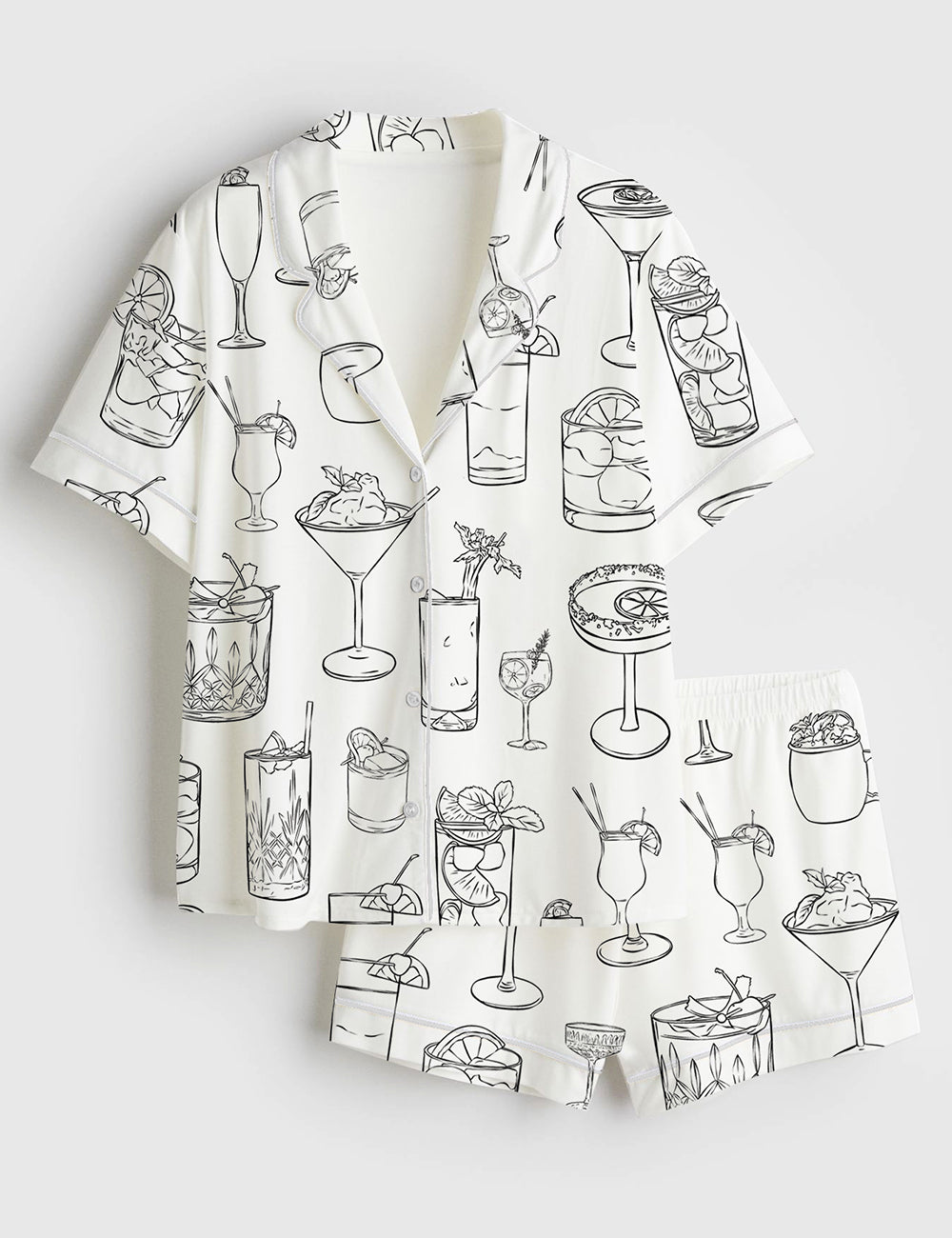 Women’s Cocktail Signature Wedding Drink Short Sleeve Satin Pajama Set