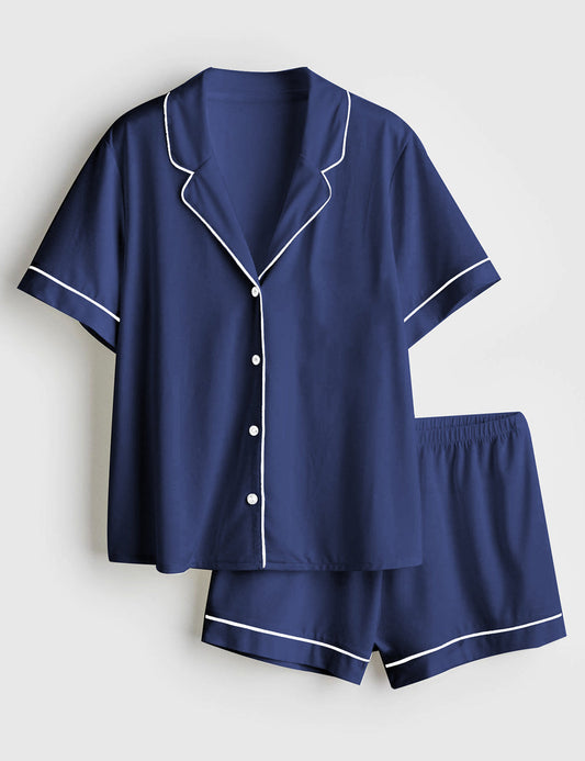 Women's Classic Solid Color Short Sleeve Satin Pajama Set