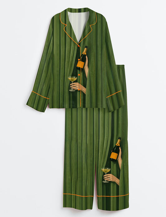 Women’s Champagne Celebration Long Sleeve Satin Pajama Set