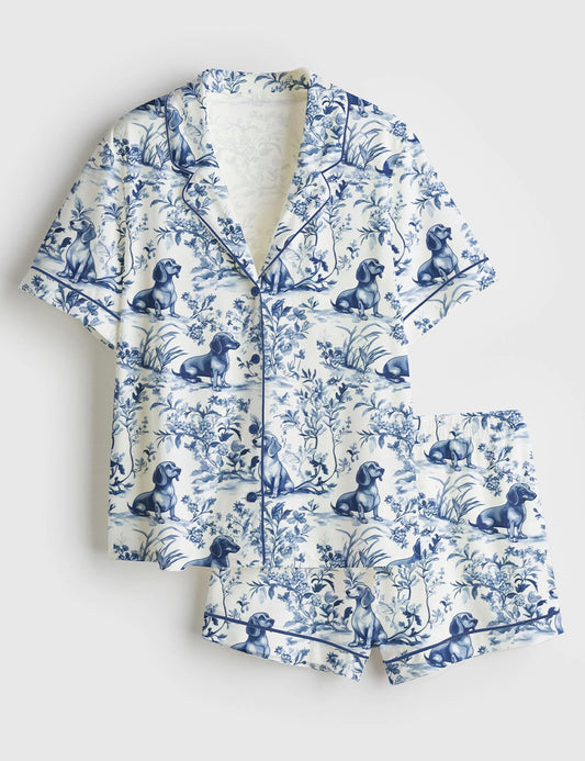 Women's Dachshund Dog Sausage Dog Lover Short Sleeve Satin Pajama Set