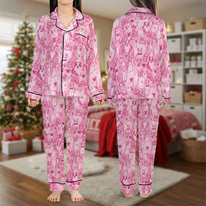 Cute Pink Dog Pajama Set – Cozy Christmas Pajamas | Pajama Gift Set, Girl Pajamas, Cute Pajamas for My Love, Winter Sleepwear, Holiday Pajamas for Women HPRPJMADL-06