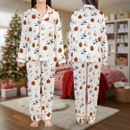 Cute Halloween Pajama Set – Ghost and Pumpkin Pajamas | Cozy Pajama Gift Set, Girl Pajamas, Fall Sleepwear, Cute Pajamas for My Love, Halloween Pajamas for Women HPRPJMADL-08