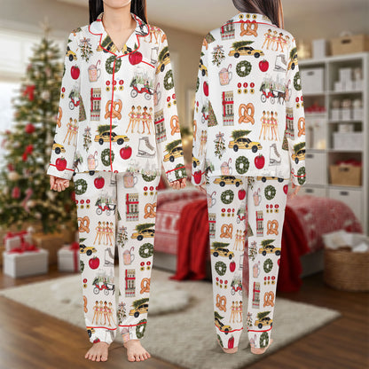 Festive Holiday Pajama Set – Cute Christmas Market Pajamas | Cozy Pajama Gift Set, Girl Pajamas, Winter Sleepwear, Cute Pajamas for My Love, Christmas Pajamas for Women HPRPJMADL-09