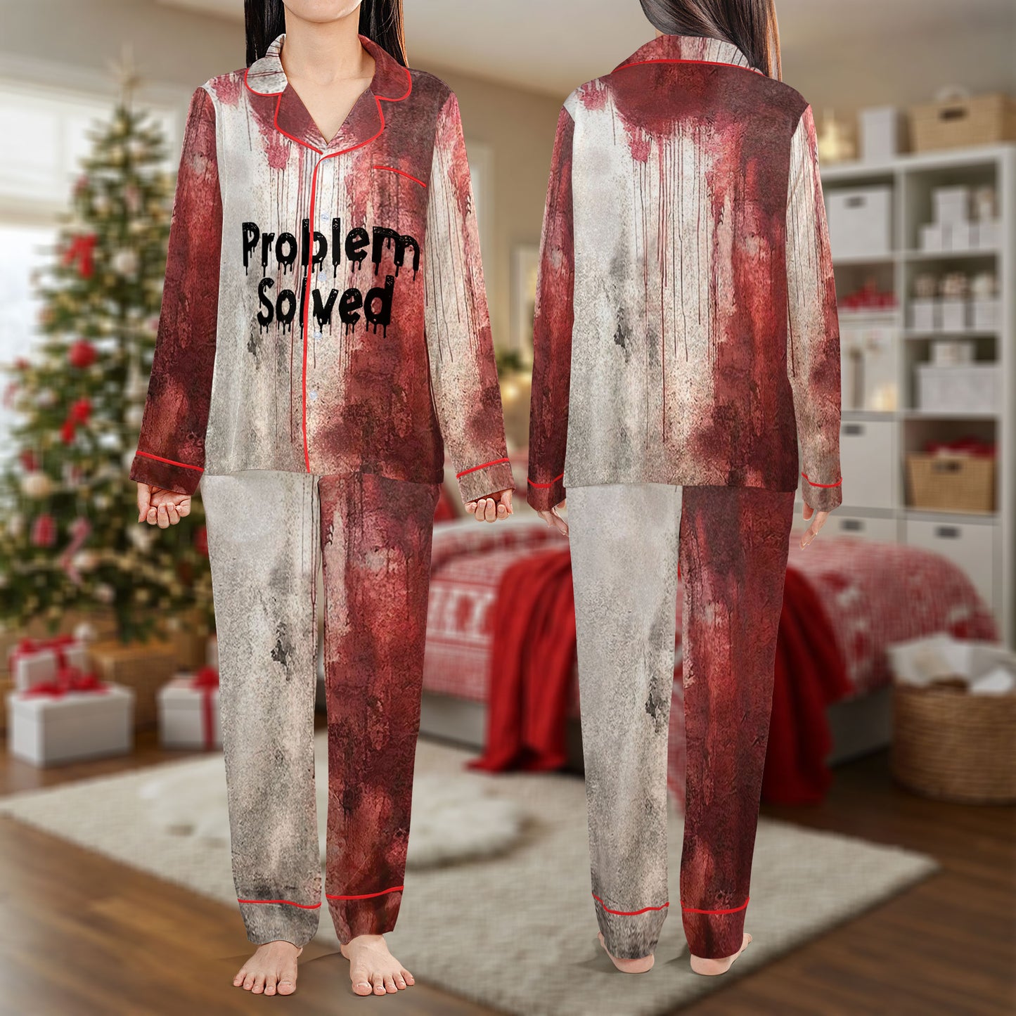 Problem Solved Pajama Set – Funny Horror Style Pajamas | Cozy Pajama Gift Set, Cute Pajamas for My Love, Family Pajamas for Women, Men, Kids & Youth HPRPJMADL-20