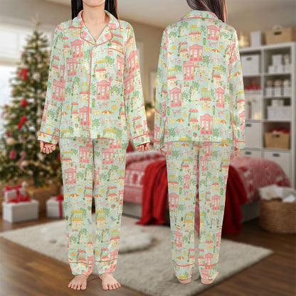 Pastel Christmas Village Pajama Set – Cute Holiday Pajamas | Cozy Pajama Gift Set, Family Pajamas for Women, Men, Kids & Youth, Winter Sleepwear HPRPJMADL-27