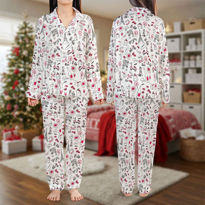 Paris Chic Pajama Set – French Style Pajamas with Cute Illustrations | Cozy Pajama Gift Set, Family Pajamas for Women, Men, Kids & Youth, Holiday Sleepwear HPRPJMADL-32