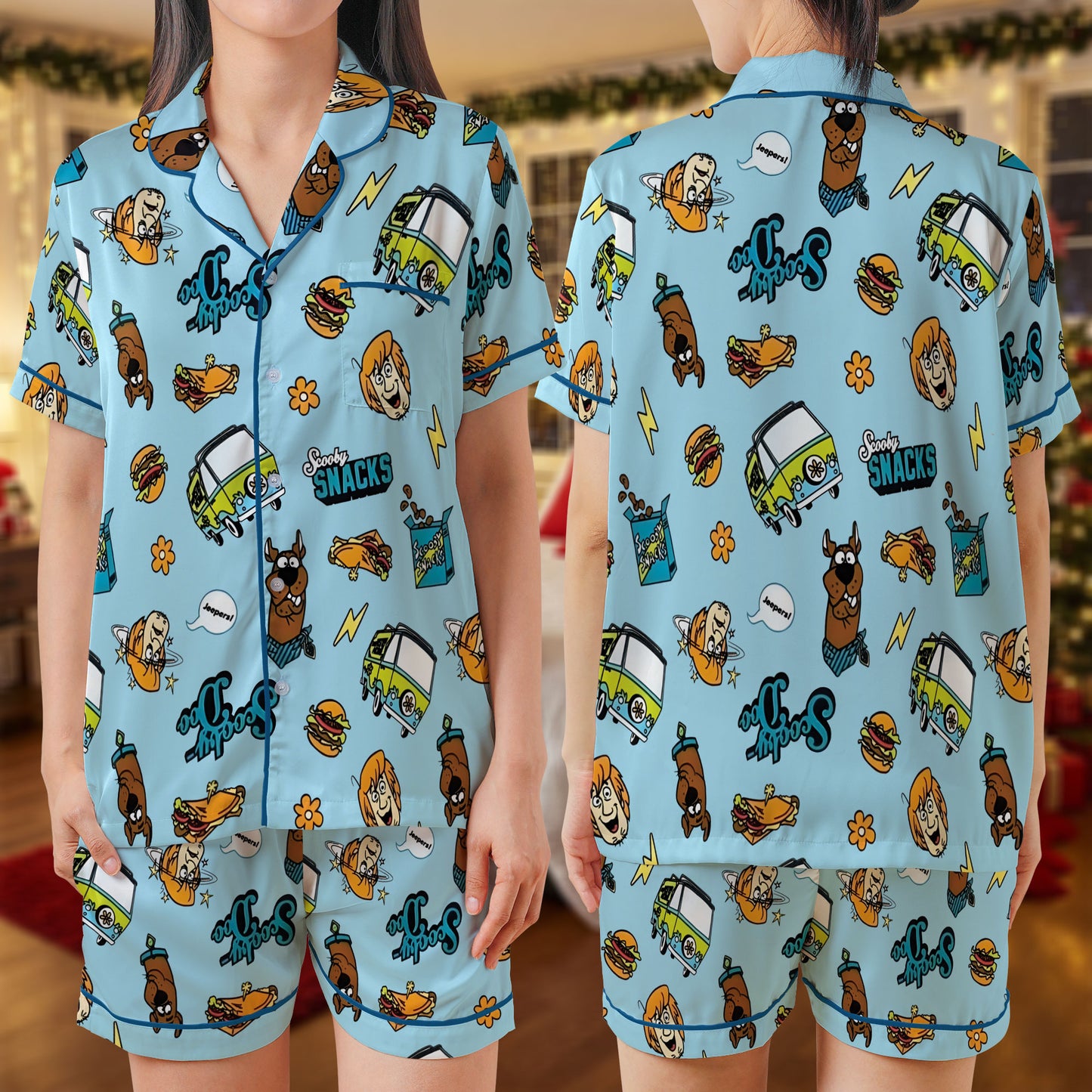Scooby-Doo Short Pajama Set – Cartoon Mystery Van & Snack Print Sleepwear | Fun Blue Pajamas for Women, Men, Kids & Youth, Cozy Matching Family Gift Set HPRPJMADS-11