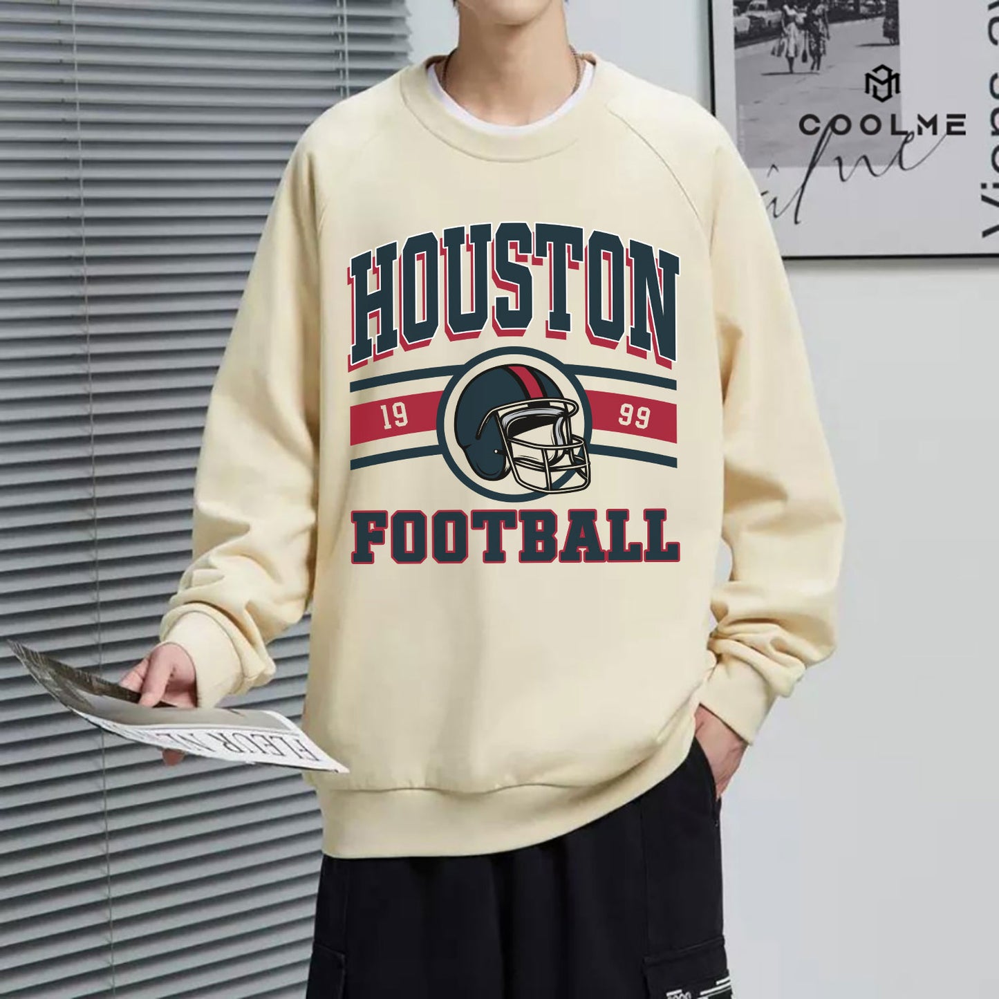 Houston FOOTBALL Sweatshirt, Houston FOOTBALL Shirt Retro Style 90s Vintage Unisex Crewneck, Graphic Tee Gift For Football Fan Sport