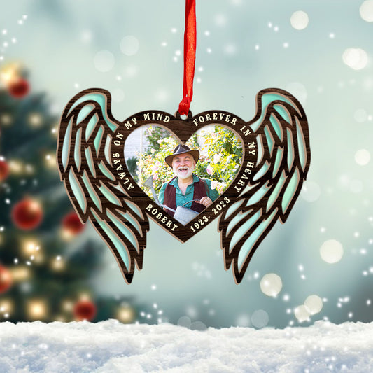 Grianghraf Saincheaptha i gcónaí Ar Mo Lár Go Deo I Mo Chroí Ornáid Aingeal, Ornáid Chuimhneacháin, Ornáid Nollag 2023, Smaoineamh Bronntanas Cuimhneacháin