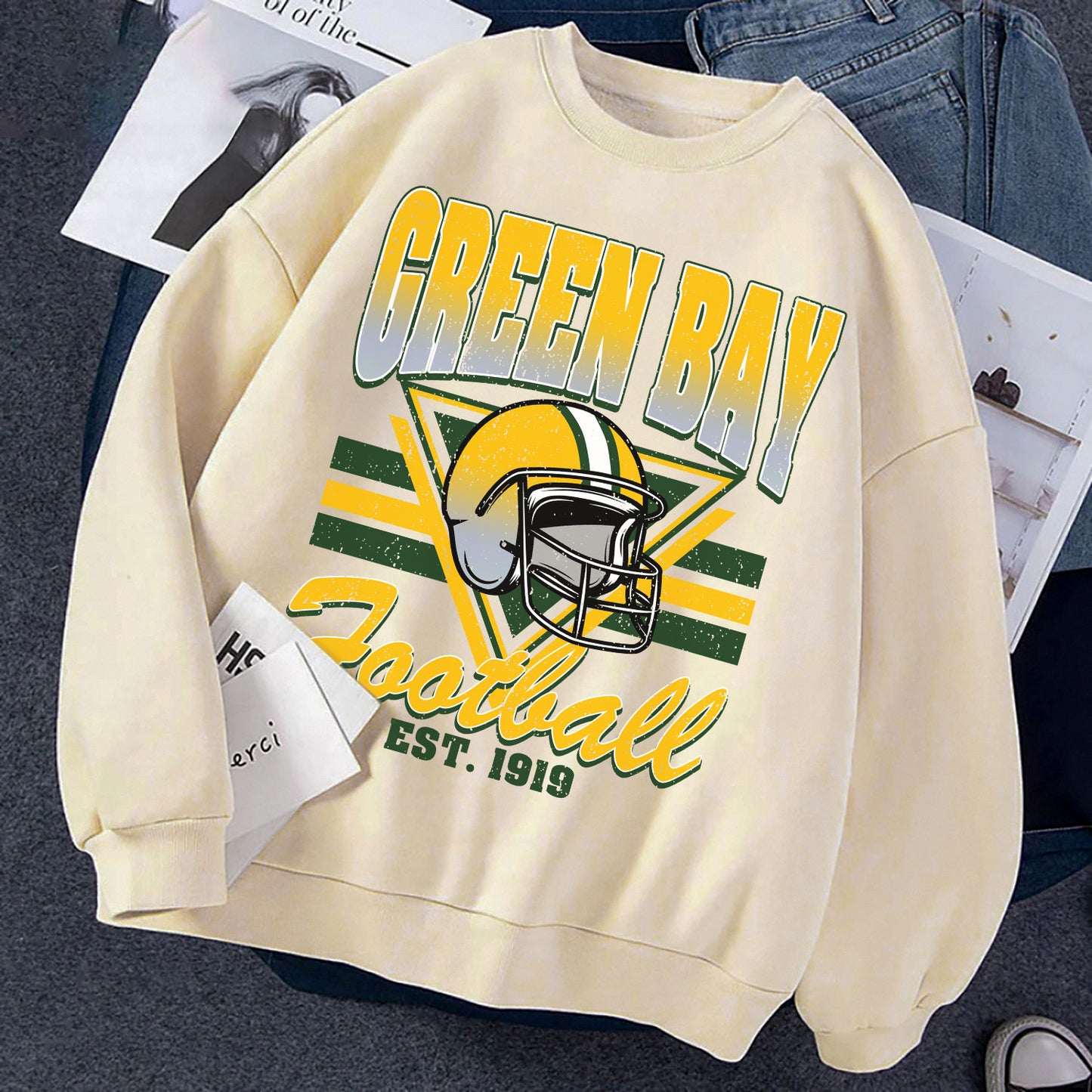 GREEN BAY FOOTBALL EST 1919 Sweatshirt, GREEN BAY FOOTBALL EST 1919 Shirt Retro Style 90s Vintage Unisex Crewneck, Graphic Tee Gift For Football Fan Sport