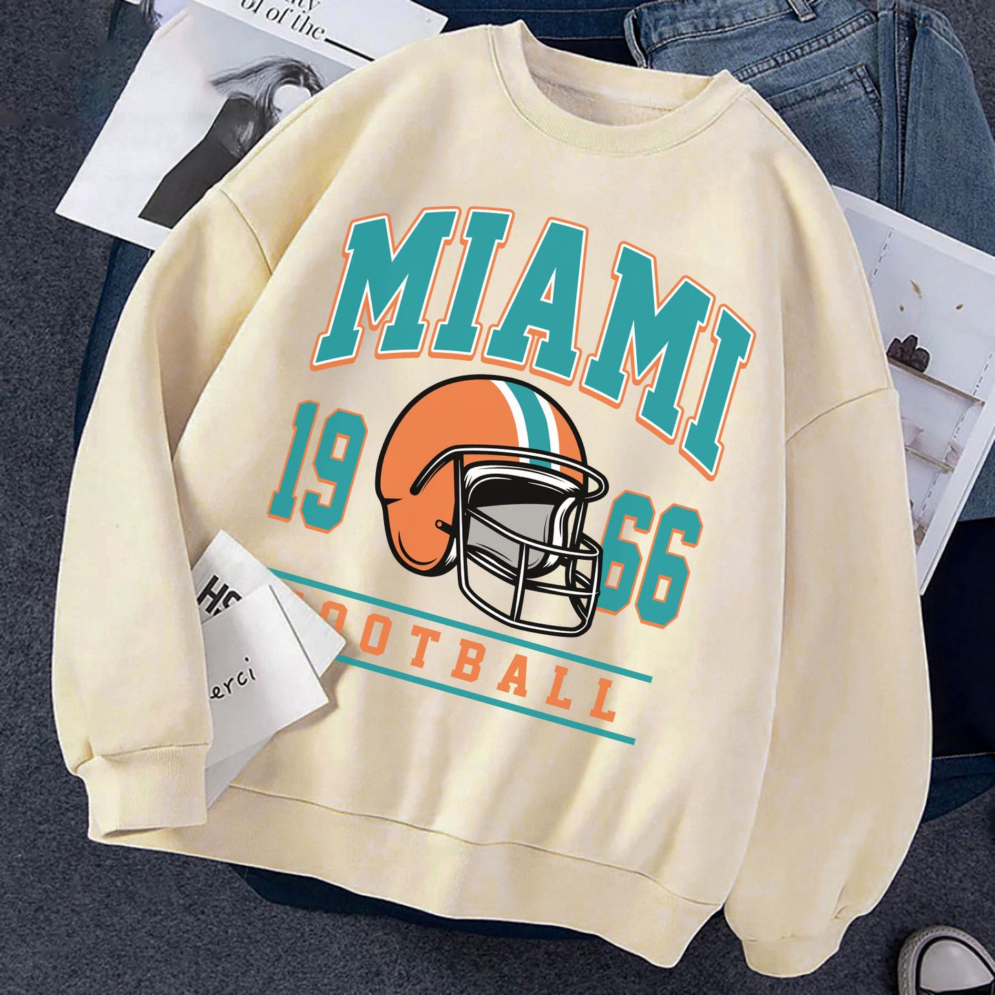 MIAMI 1966 FOOTBALL Sweatshirt, MIAMI 1966 FOOTBALL Shirt Retro Style 90s Vintage Unisex Crewneck, Graphic Tee Gift For Football Fan Sport