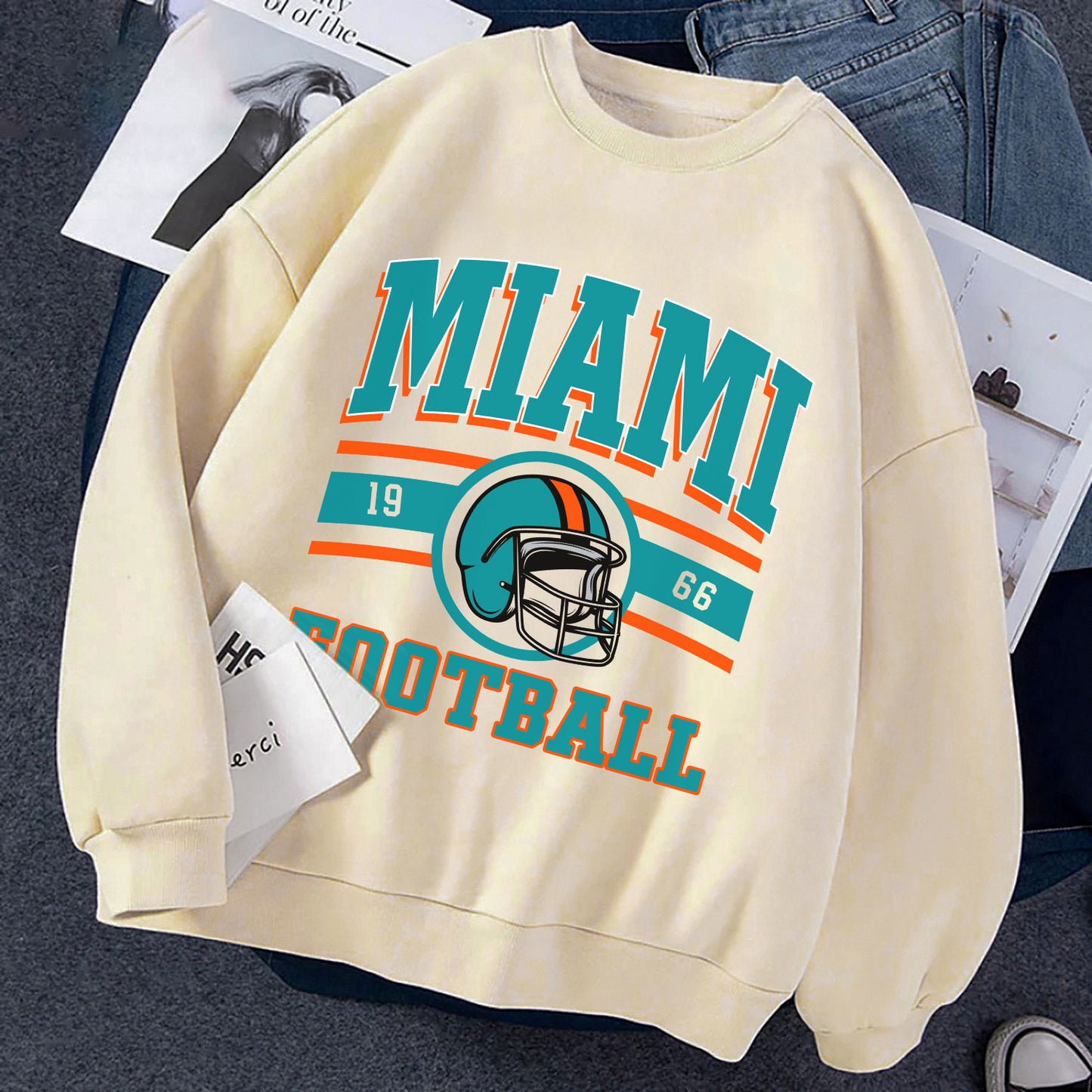 Miami FOOTBALL Sweatshirt, Miami FOOTBALL Shirt Retro Style 90s Vintage Unisex Crewneck, Graphic Tee Gift For Football Fan Sport