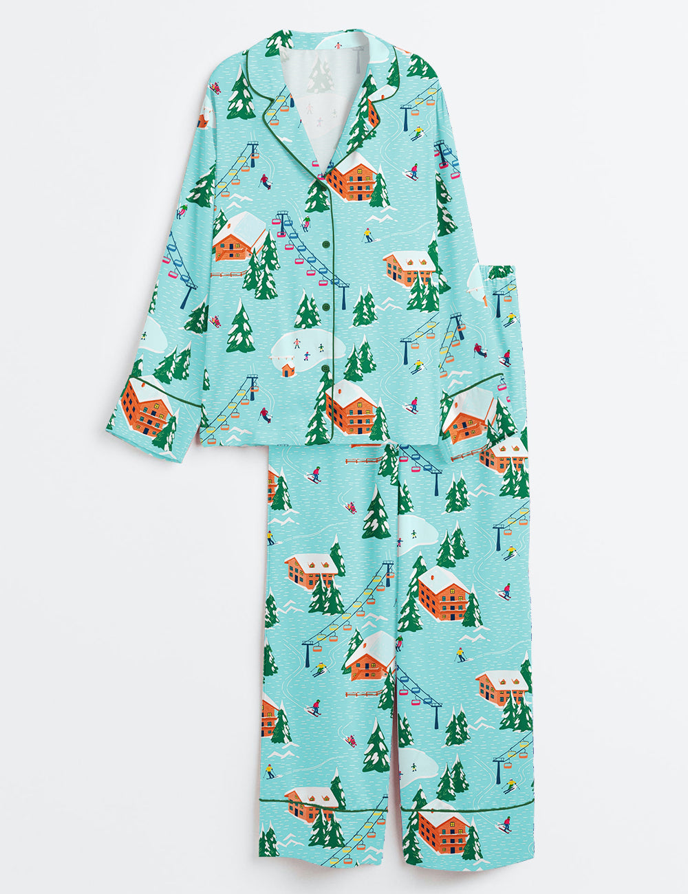 Women’s Christmas Ski Mountain Long Sleeve Satin Pajama Set
