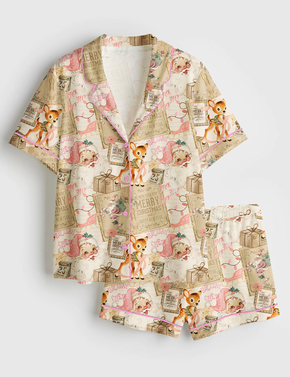 Women’s Vintage Christmas Collage Short Sleeve Satin Pajama Set