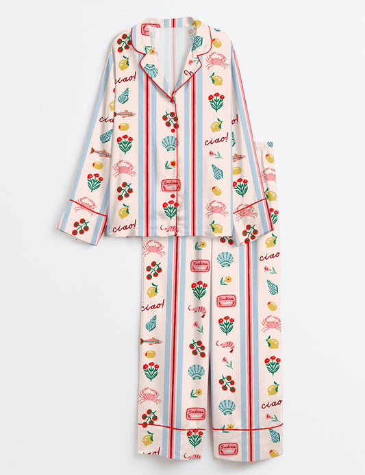 Women’s Italy Drawing La dolce vita Long Sleeve Satin Pajama Set