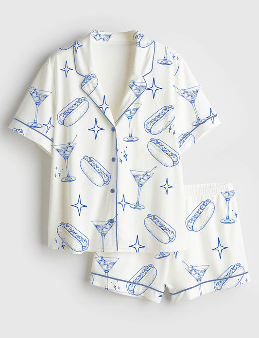 Women’s A Teenie Weenie Hot Dogs And Martini Birthday Invitation Short Sleeve Satin Pajama Set