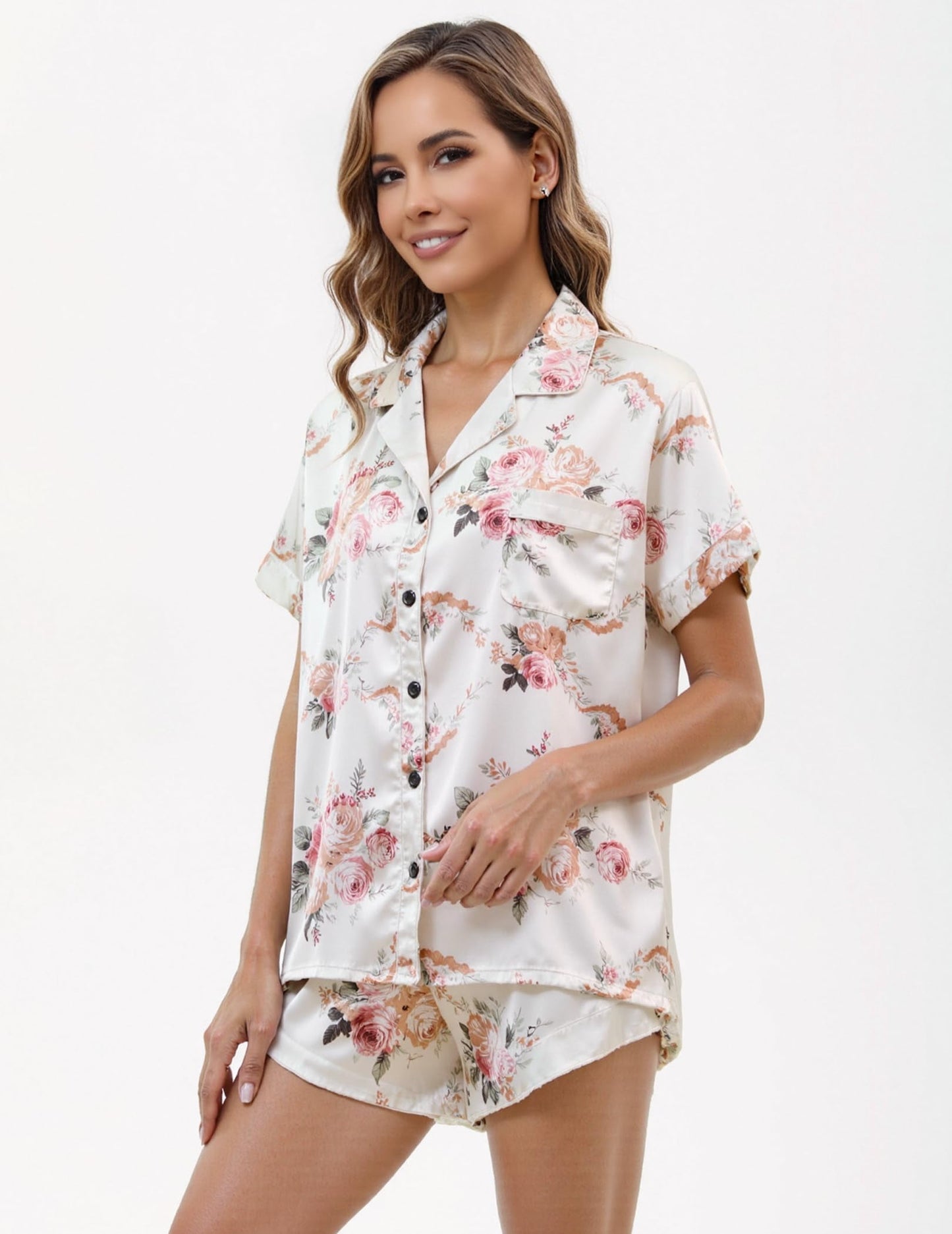 Womens' Silk Satin Pajama Short Sets 2 Piece Silk Pjs Set Cozy Sleepwear Sexy Summer Pajamas set