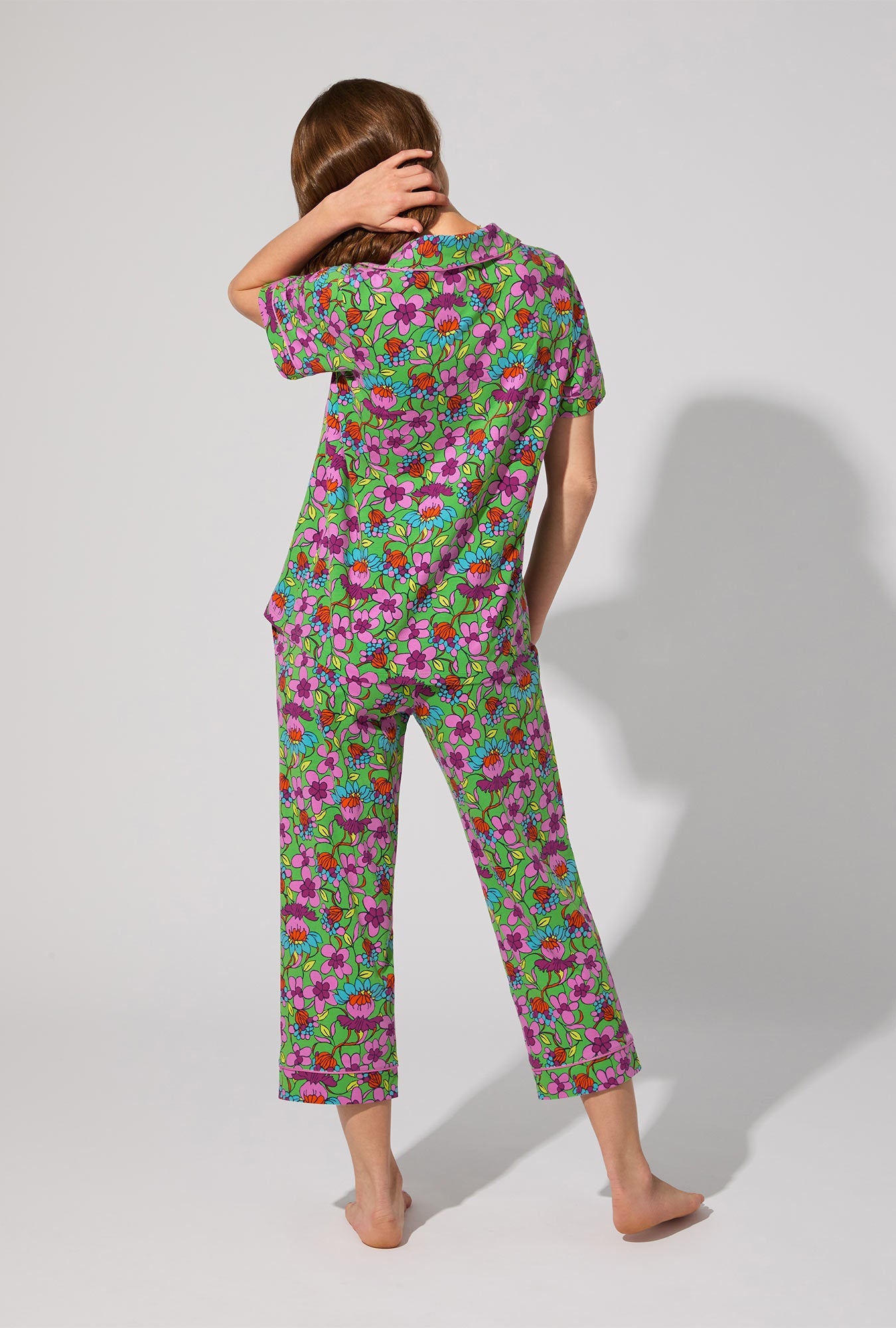 BedHead X Trina Turk Garden Floral Short Sleeve Classic Stretch Jersey Cropped PJ Set
