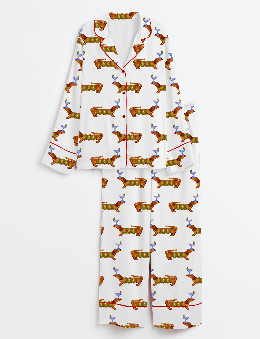Women’s Martini Weenie Dachshund Lover Long Sleeve Satin Pajama Set