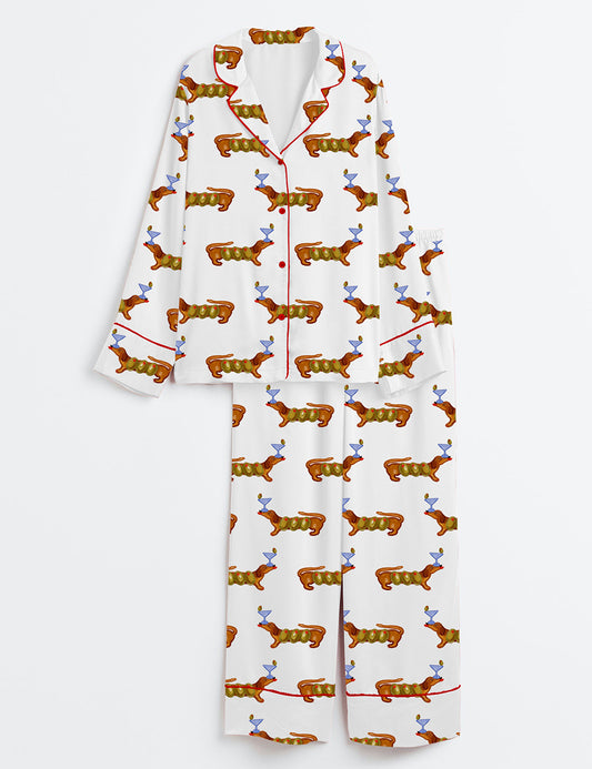 Women’s Martini Weenie Dachshund Lover Long Sleeve Satin Pajama Set