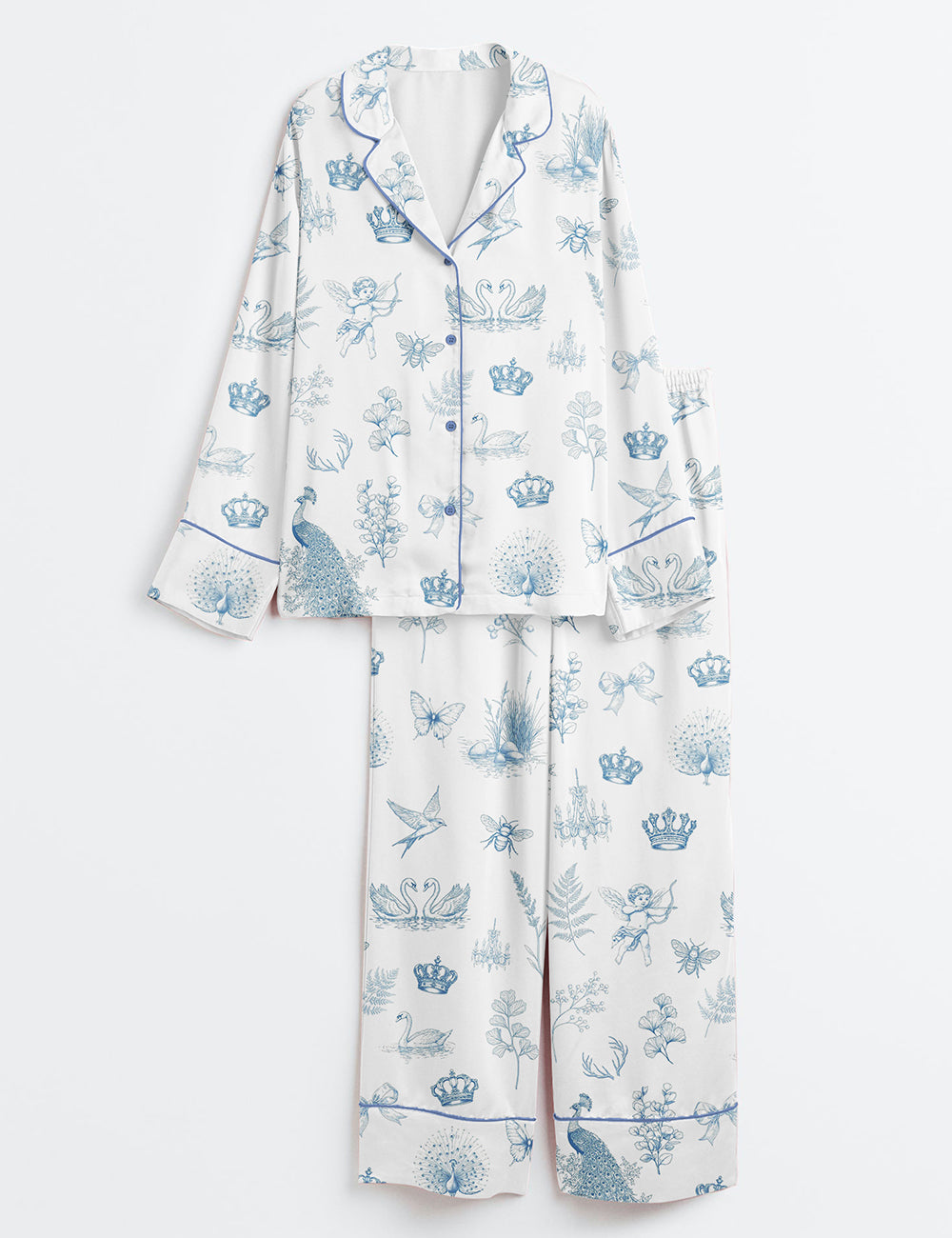 Women’s Floral Baroque Floral Wedding Long Sleeve Satin Pajama Set