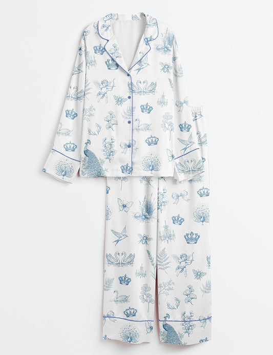 Women’s Floral Baroque Floral Wedding Long Sleeve Satin Pajama Set