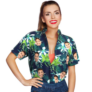 Custom Logo Hawaiian Shirt Women's All Over Print Big Pineapple Short Sleeve Shirt