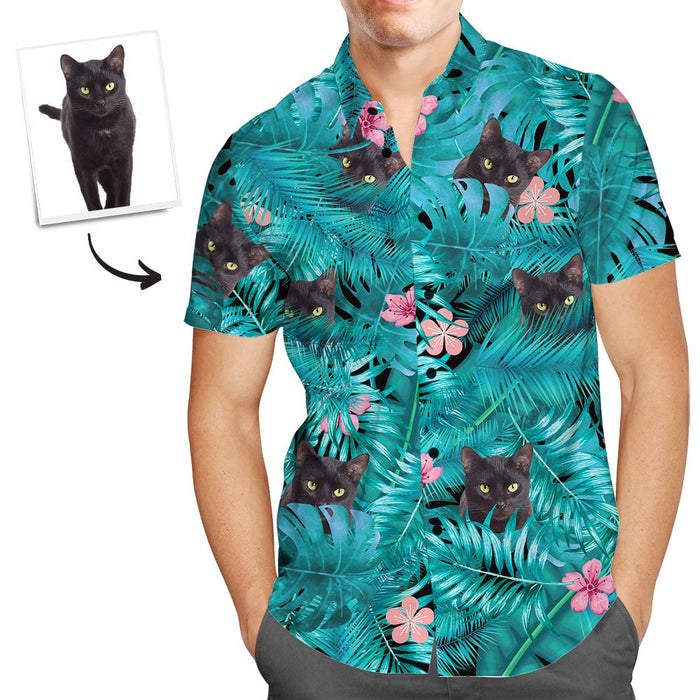 Christmas Gifts,Custom Face Shirt Men's Hawaiian Shirt Black Cat