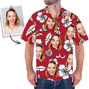 Custom Face Hawaiian Shirts Flowers And Leaves Beach Summer Short Sleeve Red Hip Hop Style