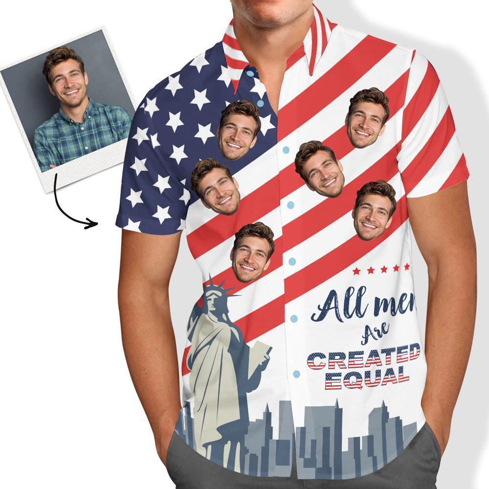 Ceathrú Iúil Léine Haváis an Chustaim le Grianghraf Madraí Léine Brataí Meiriceánach Pearsantaithe Haváís