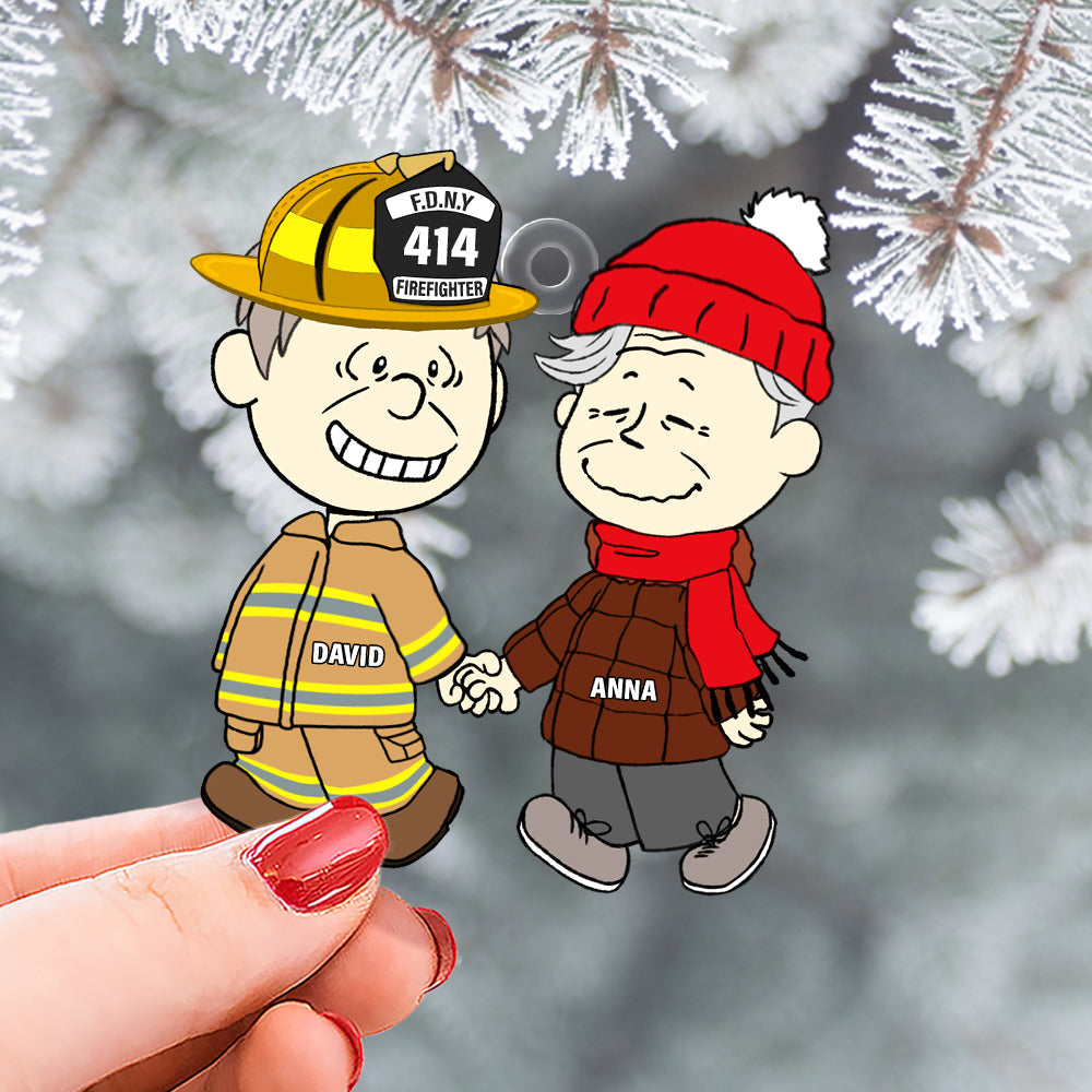 Personalized Gift For Firefighter Couple Christmas Ornament, Happily Holding Hand