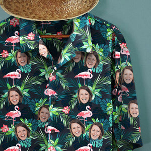 Wedding Gifts, Custom Face All Over Print Hawaiian Shirt Flamingo Flowers And Leaves