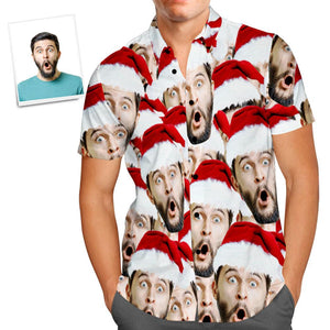 Custom Face Shirt Personalized Photo Men's Hawaiian Shirt Christmas Gift - Santa Face Mash