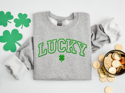Embroidered Lucky Sweatshirt, Embroidered Crewneck, Saint Patrick's Day Sweatshirt, Lucky Sweatshirt, Green Sweatshirt, Women St Patricks