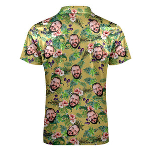 Custom Funny Polo Shirt with Zipper Personalized Face Hawaiian Style Polo Shirt for Men