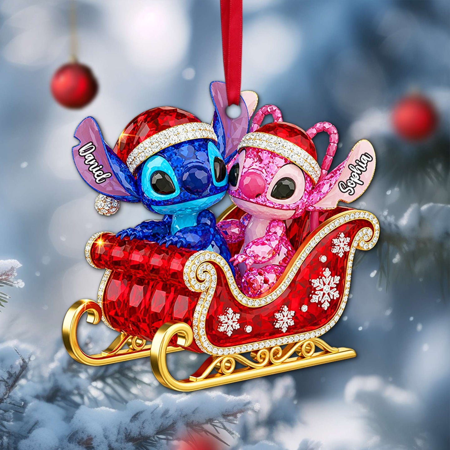 Alien Couple Sleigh Christmas Ornament - Personalized Christmas Gifts For Couple
