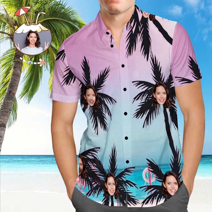 Custom Hawaiian Shirt Custom Face Hawaiian Shirt Coconut Trees Button Down Shirts