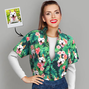 Custom Tropical Shirts Custom Dog Face Hawaiian Shirt Leaves & Flowers Shirt