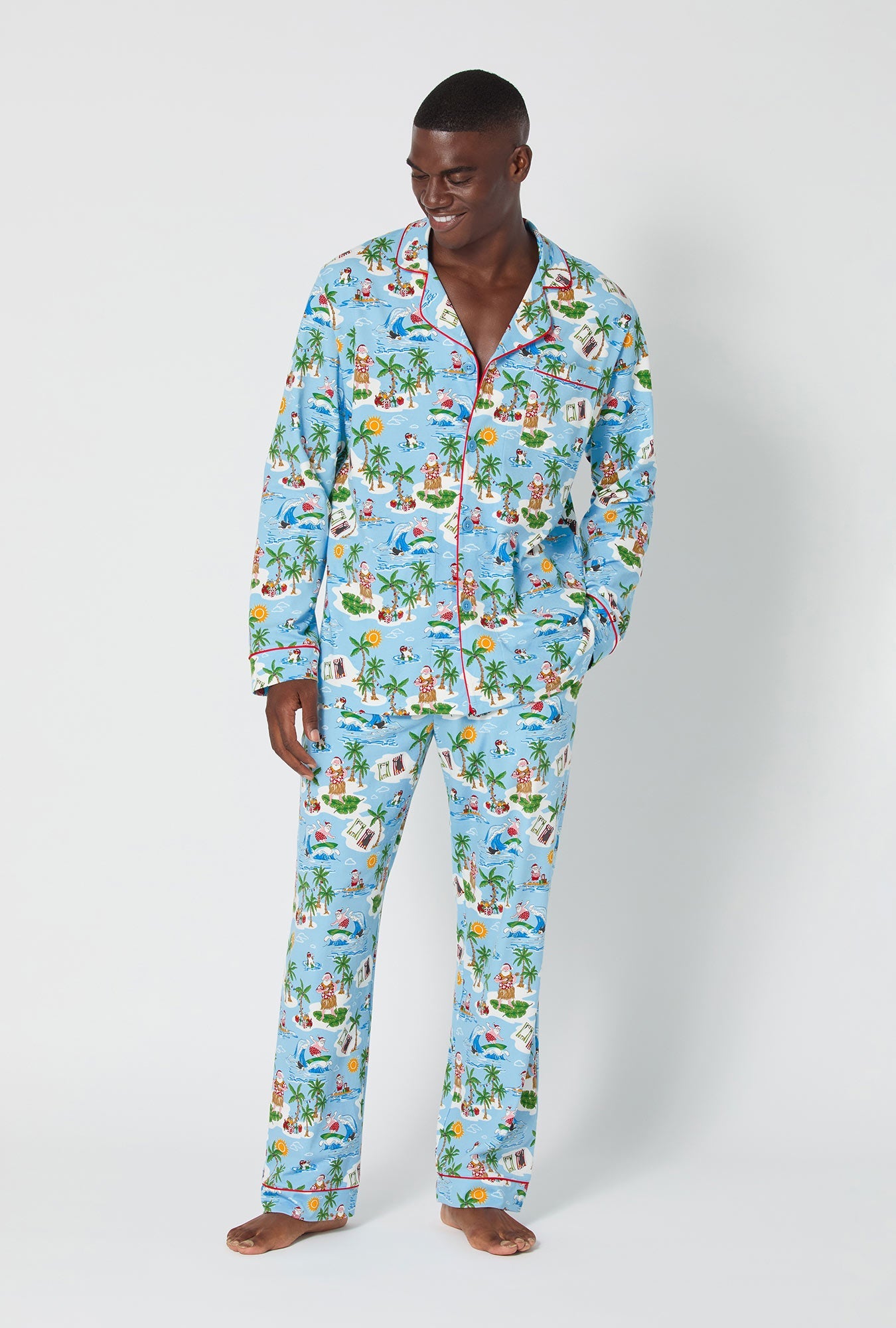 Surfin' Santa Men's Long Sleeve Classic Stretch Jersey Pj Set