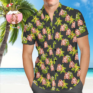 Custom Hawaiian Shirt with Dog Face Personalized Hawaiian Shirt Green All Over Print Hawaiian Shirt