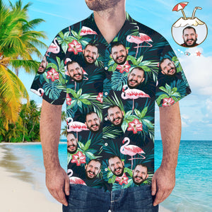 Face on Shirts Custom Hawaiian Shirt with Face Leaves & Flamingo Father's Day Shirt Gift for Dad