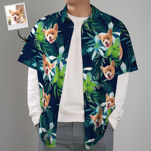 Custom Hawaiian Shirt with Face Custom Dog Face Hawaiian Shirt Leaves Tropical Shirts for Gift