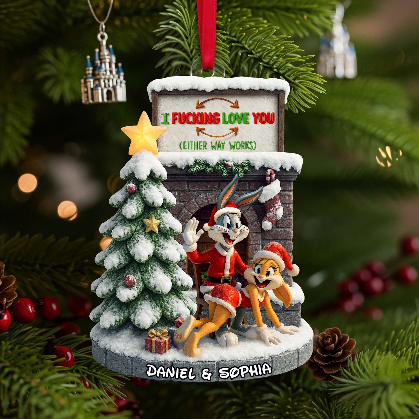 Playful Cartoon Couple Ornament - Personalized Christmas Gifts For Couple