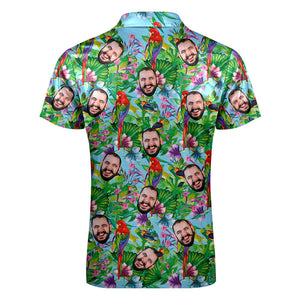 Custom Polo Shirt with Zipper Personalized Face Hawaiian Style Men's Polo Shirt for Him