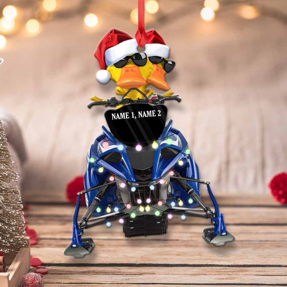 Personalized Gifts For Snowmobile Rider Ornament, Christmas Duck Riding Snowmobile
