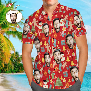 Custom Face Shirt Personalized Photo Men's Hawaiian Shirt Christmas Surprise Gift - Merry Christmas